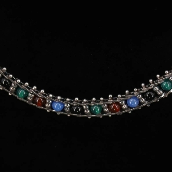 Sterling silver Milor, multicolor glass bead 17" Riccio Chain Necklace 27g. - Picture 4 of 6